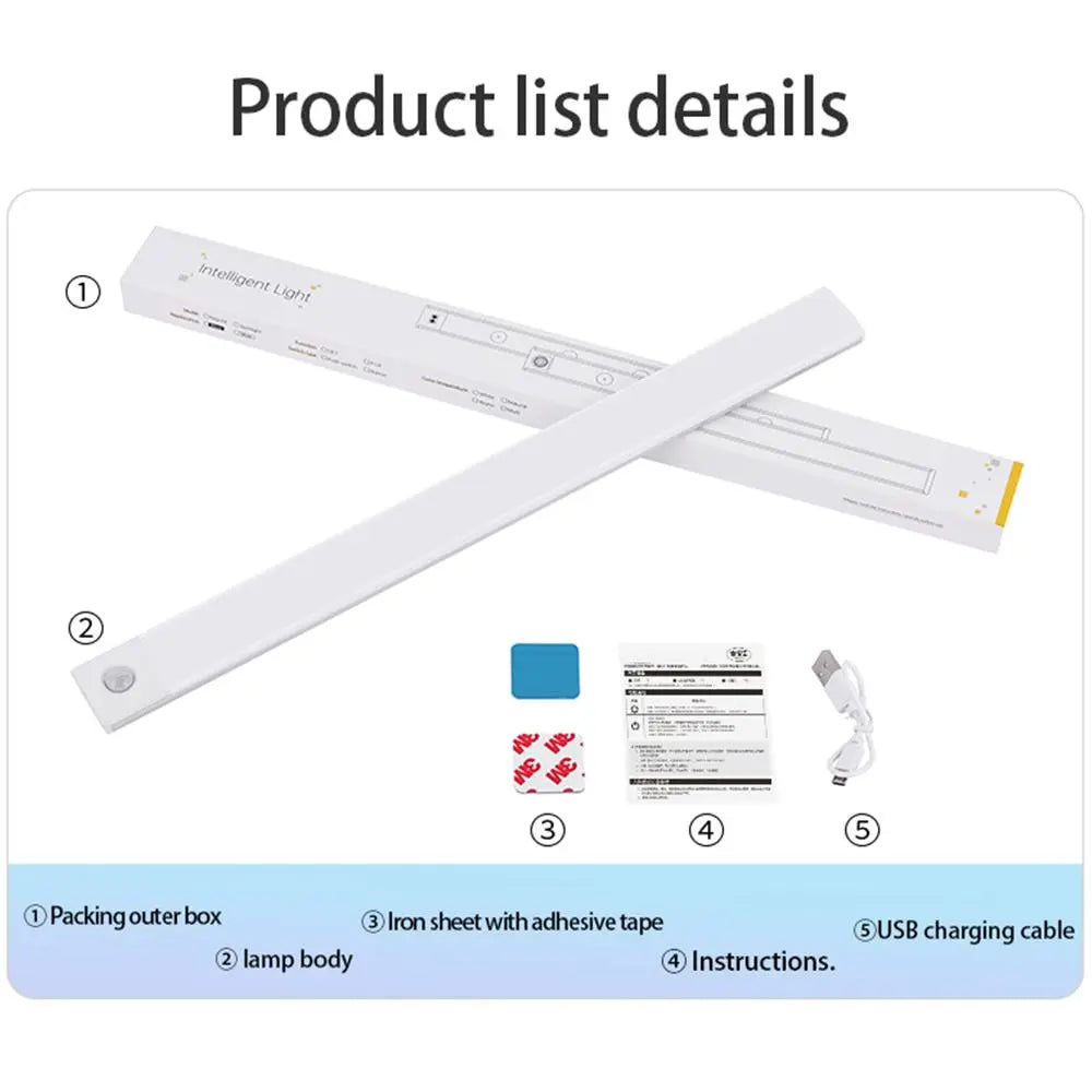 Motion-Sensor LED Light, USB Rechargeable Night Lamp, Modern Night Lights, under Cabinet Wardrobe Lamp, LED Night Light with Dimmable Feature for Kitchen, Bedroom, Hallway, Stairway, Closet, Wardrobe #GLOBAL PICKS