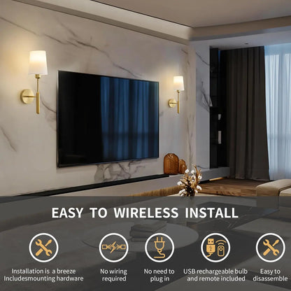 Rechargeable Wall Lights, Gold/, Remote Control, Adjustable Light Temperature, Adjustable RGB Lighting, Battery-Powered Non-Hardwired Design, Modern Mood Lighting