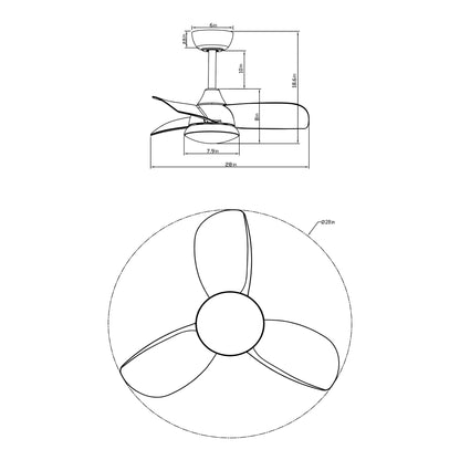 Parrot Uncle 28-Inch Modern DC Motor Indoor 3 Reversible Blades Ceiling Fan with LED Lighting and Remote Control, 3000/4000/6000K