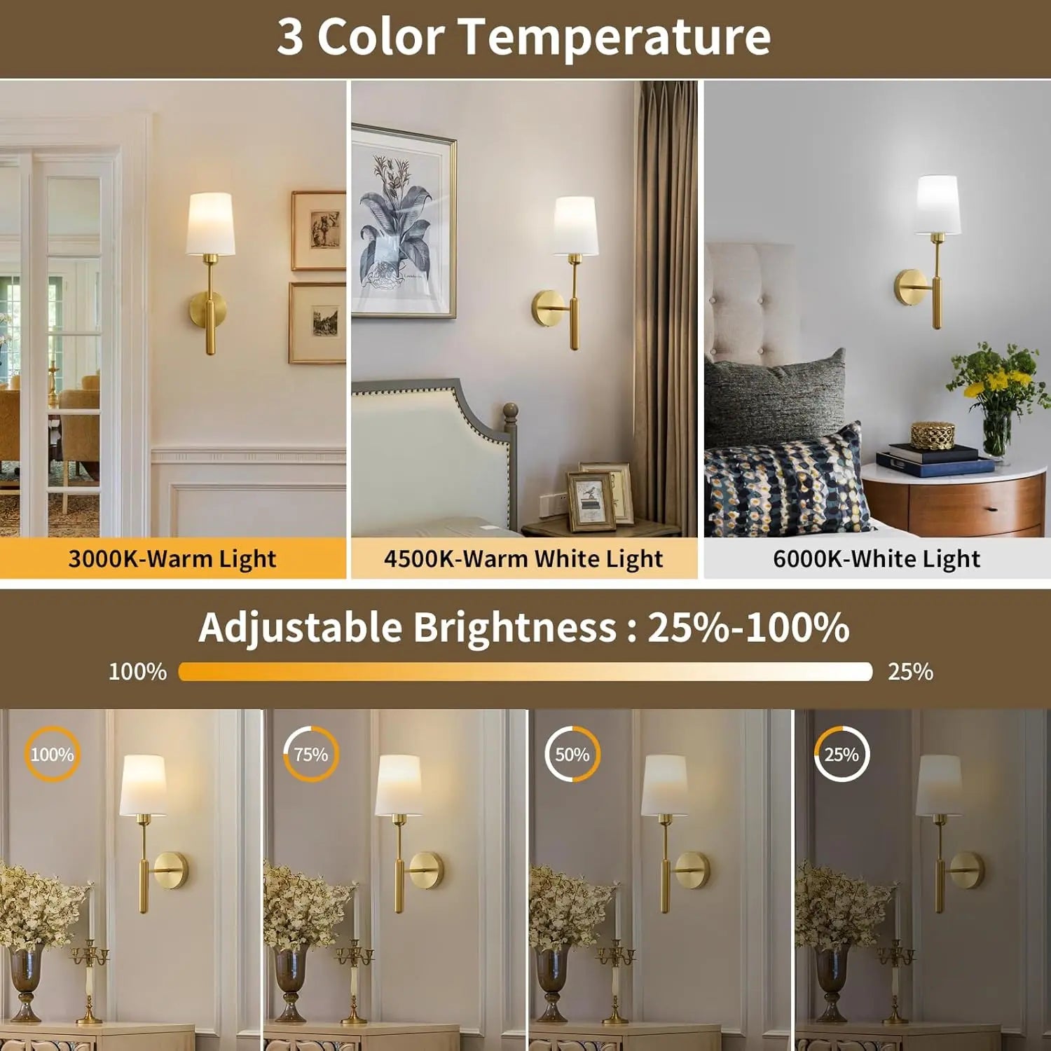 Rechargeable Wall Lights, Gold/, Remote Control, Adjustable Light Temperature, Adjustable RGB Lighting, Battery-Powered Non-Hardwired Design, Modern Mood Lighting