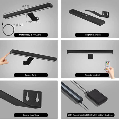 1Pcs Picture Light, Rechargeable Picture Light with Remote,Wireless Battery Painting Light with 3 Lighting Colors,Art Light Display Lamp with Dimmable Timer, Full Metal Picture Light for Picture Gallery Dart